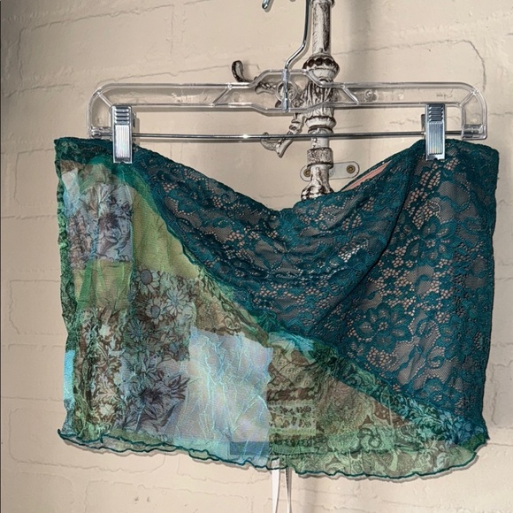 Mistress Rocks tube top NEW Teal and Green Lace large lined - Picture 1 of 4